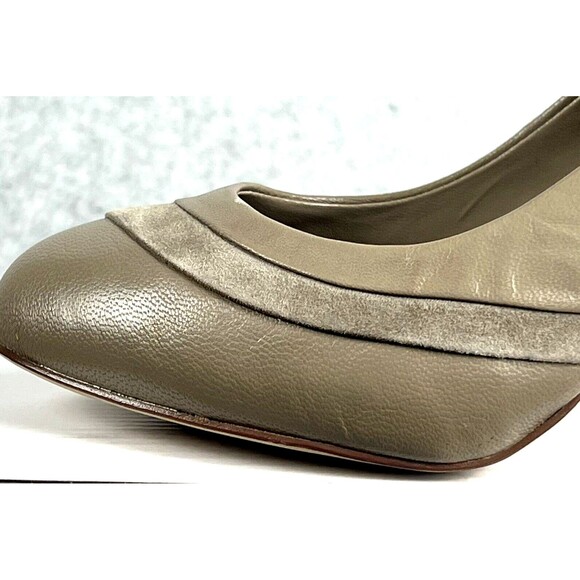 Aldo Shoes Tan Suede Faux Leather Pumps Almond Toe Heels Twee - Picture 15 of 15